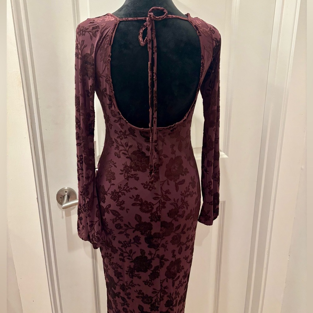 NWT See You Monday Burgundy Floral Velvet burnout Long Sleeve Dress - XL